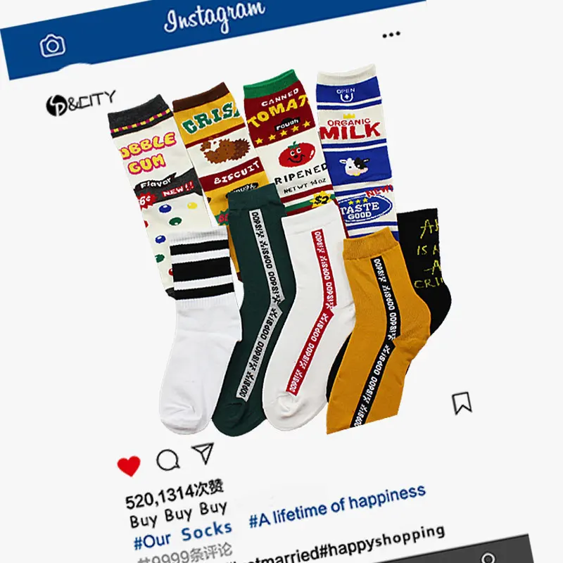 

SP&CITY Harajuku Women Ins Style Cheap Skateboard Socks Milk & Rainbow Patterned Hipster Socks Striped Chic Cotton Hip Hop Sox