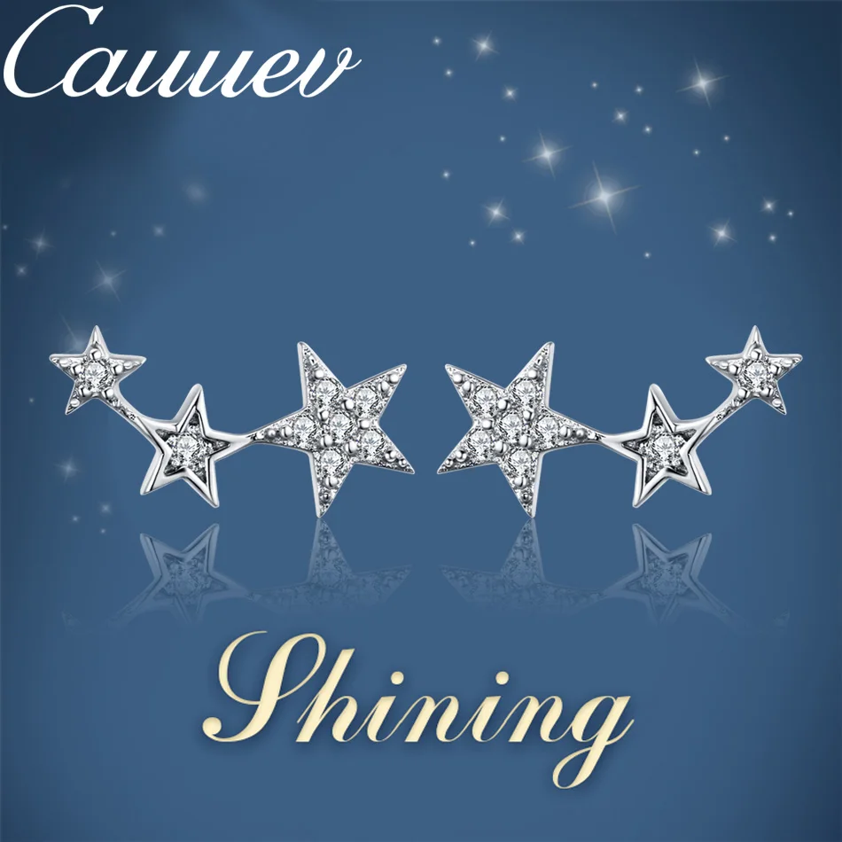 

Authentic 100% 925 Sterling Silver Sparking CZ Exquisite Stackable Star Stud Earrings For Women Luxury fine Jewelry Bijoux Gift