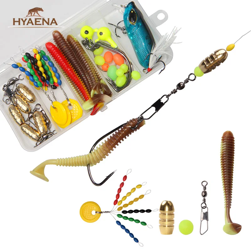 

Hyaena 36pcs/box Fishing Tackle Kit Hooks Crankbait Swivels Snaps Fishing Rubber Space Beans Brass Sinker
