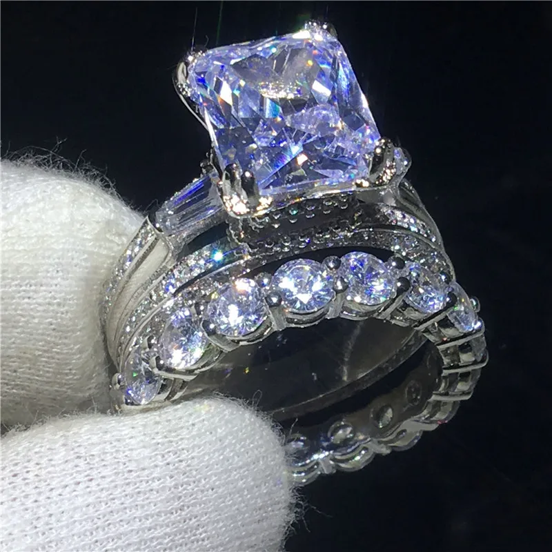 Choucong кольцо в форме Эйфелевой башни, 8ct 5A, циркон, Cz, 925 пробы, серебро, обручальное кольцо, набор колец для женщин, свадебные украшения - Цвет основного камня: Ring set