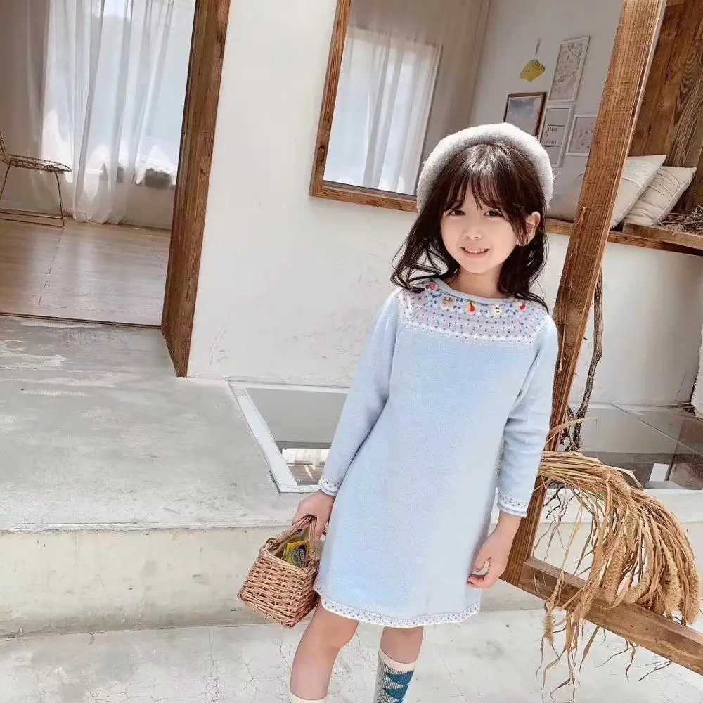 

2019 autumn kids clothes handmade crocheted soft girl long sweater knit dress sweet baby sweaters baby girl clothes