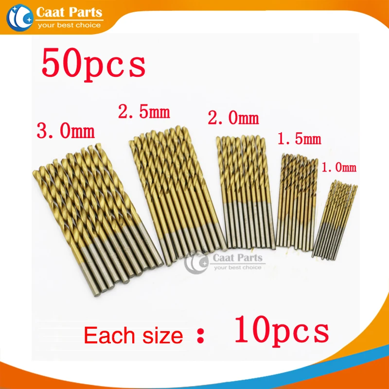 50pcs/Lot Titanium Coated HSS Twist Drill High Speed Steel Twist Drill Bits Tool Set Metric System, Woodworking drill bit 13pcs metric 1 5 6 5mm round handle fried dough twists drill set titanium coated high speed steel woodworking metal drill bit