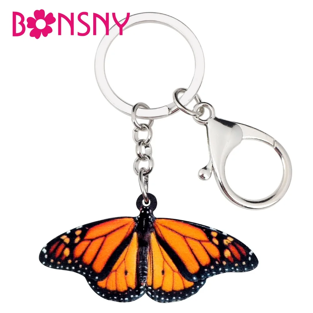 Bonsny Acrylic Orange Monarch Butterfly Key Chain Keychain Ring Fashion