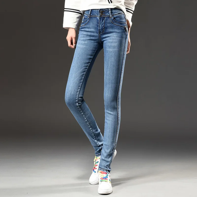 

2017 New Fashion Women High Waist Skinny Stretch Jeans Female Spring Jeans Plus Size Blue Long Pencil Pants