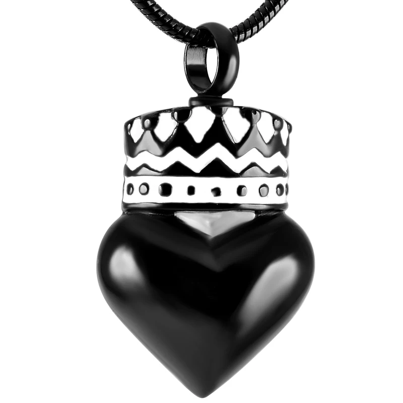 

IJD9406 Black Stainless Steel Crown Heart Cremation Ashes Keepsake Necklace Memorial Urn Pendant Jewelry For Women