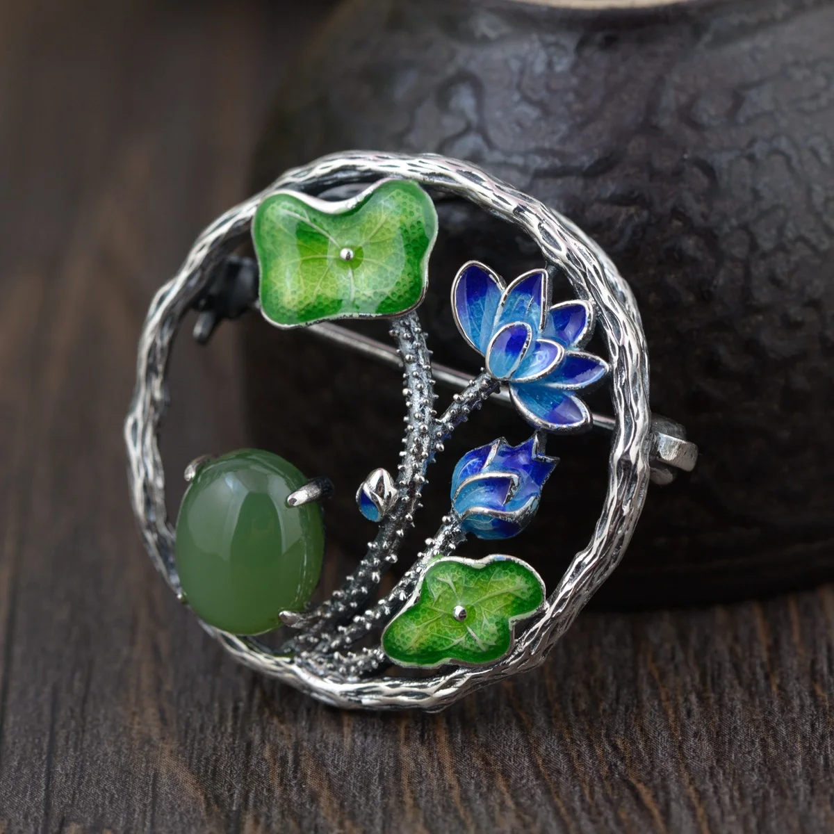 

Thai Silver Lotus Brooch Pendant Handmade Flower Enamel Silver Brooches Flowers Natural Stone Chinese Style Pins Jewelry SBH0005