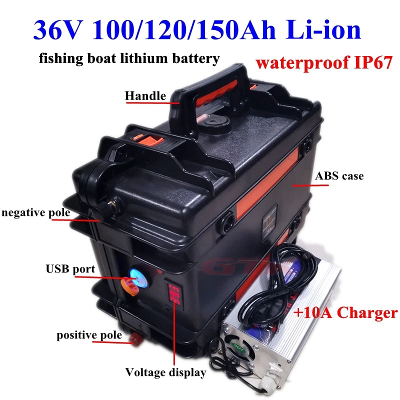 Водонепроницаемый 36V 100Ah 120Ah 150Ah литий-ионный аккумулятор 3,7 V Li-po bms 10s для 3000W рыболовных лодок trolling mortor+ 10А зарядное устройство
