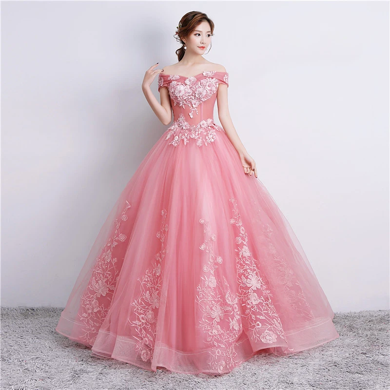 Evening Dress Lace Sleeveless Robe De Soiree Boat Neck Women Party Dresses Plus Size Off The Shoulder Formal Gowns E712 - Цвет: pink