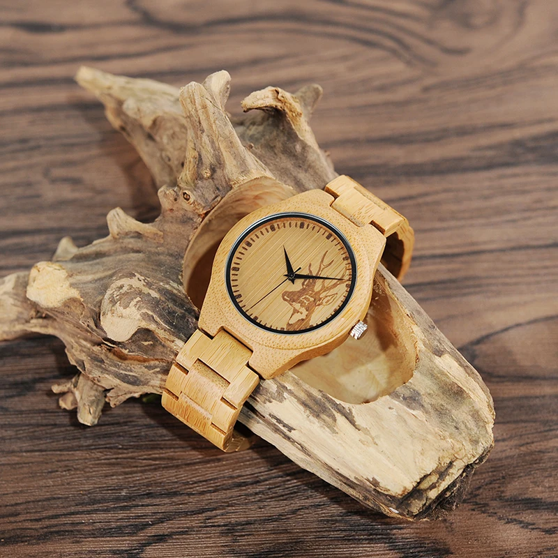 Бобо птица WD28 ПОЛНЫЙ Бамбук Деревянные часы для Для мужчин горячей Лось голова оленя история дизайнерский бренд кварцевые наручные часы в