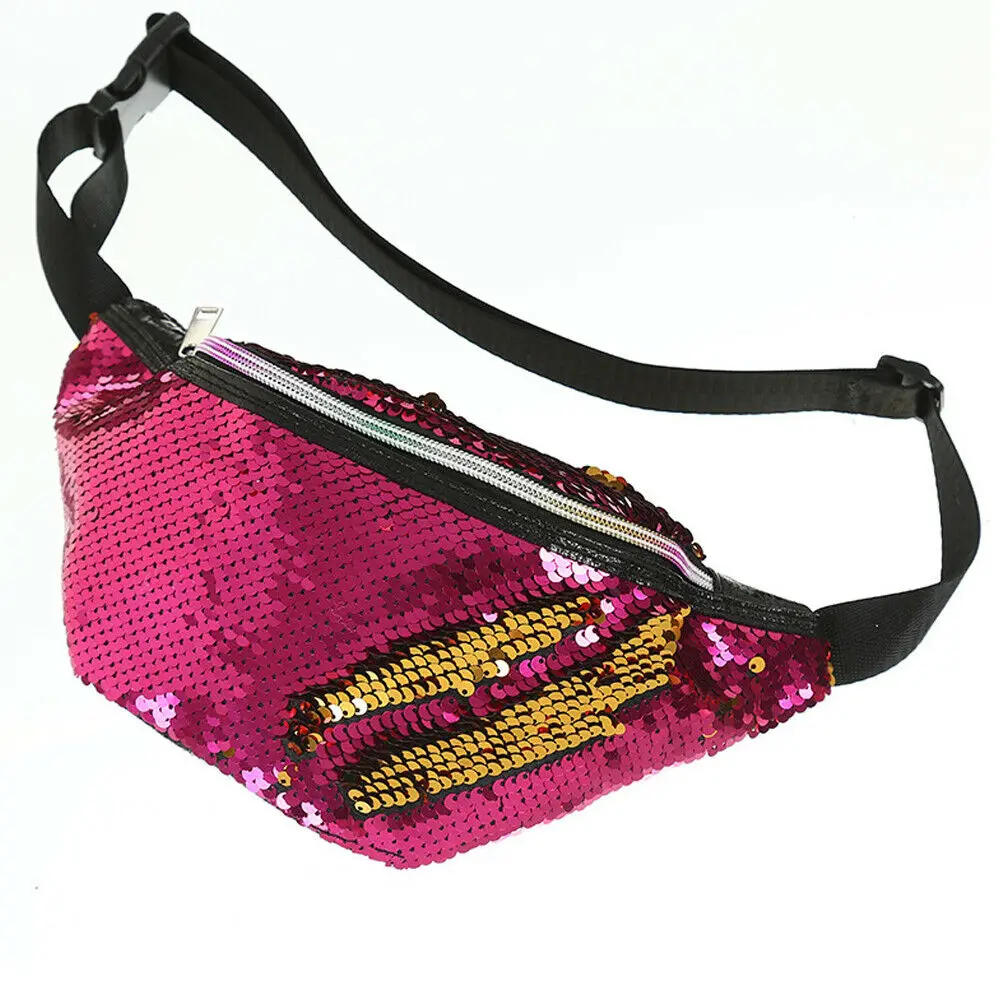 

2019 New Fashion Style Women PU Sequins Portable Travel Waist Fanny Pack Lady Holiday Money Belt Wallet Glitter Bum Bag