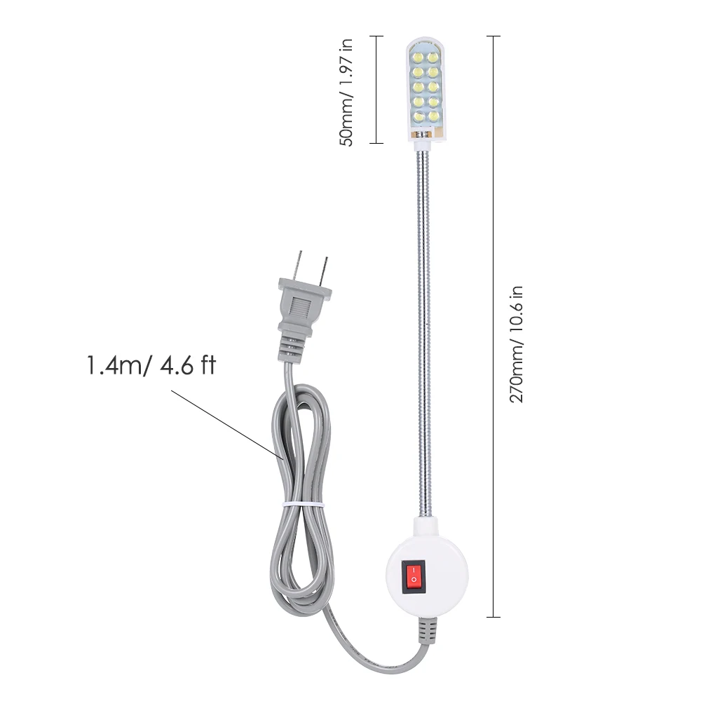 США/ЕС Plug швейная машина светодиодный свет 0,5 W 10 СВЕТОДИОДНЫЙ Магнитный монтажное основание лампа на гибкой ножке для всех швейных освещение машины