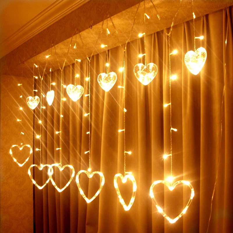 

Crystal Heart Shape LED Curtain Decorative Window Curtain String Lights with 8 Mode for Party Wedding and Garden Wall Decoration