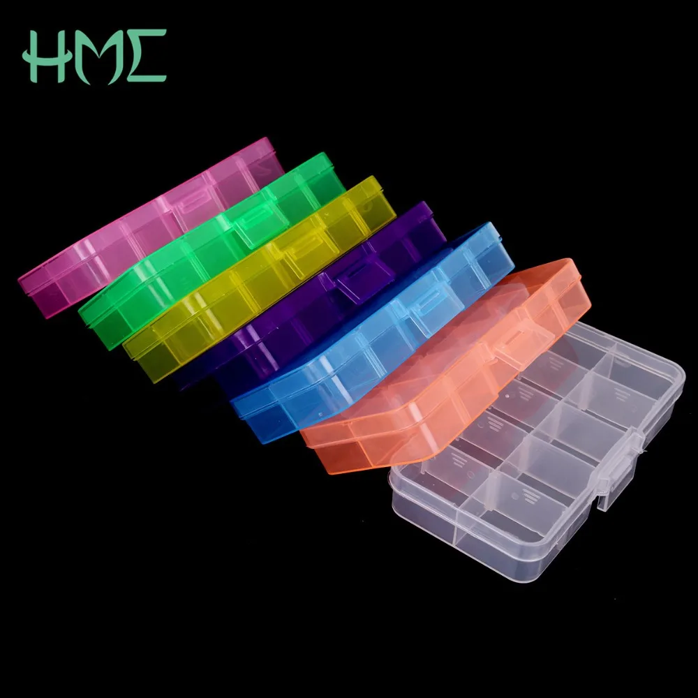 

Hot 12.8*6.5*2.2cm 7 Colors 10 Cells Beads Jewelry Case DIY Organizer Box Transparent Colors Splittable Plastic Storage Boxes