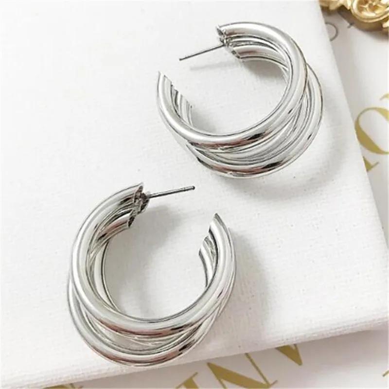 

New Silver Hoops Earrings Minimalist Thick Tube Round Circle Rings Earrings For Women Zinc Alloy Trendy Hiphop Rock