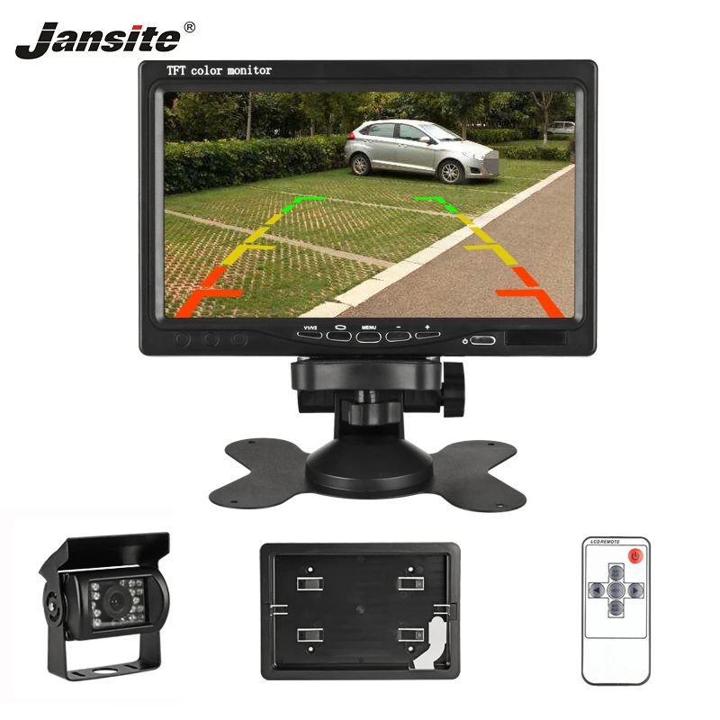

Jansite 7 Inch TFT LCD Car Monitor Display Wired Cameras Reverse Camera Parking System for Car Rearview Monitors Two video input
