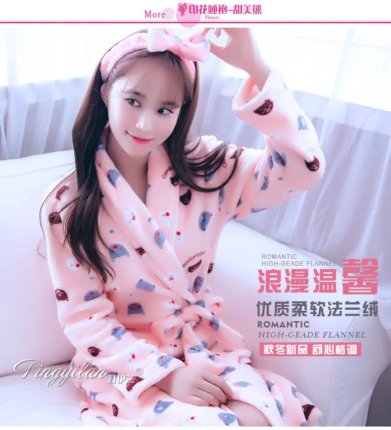 Lady Coral Fleece Bathrobes Women's Winter Flannel Pajamas Adult Men's Winter Warm Sleep Robe Coral Fleece Couples Homwear D2090