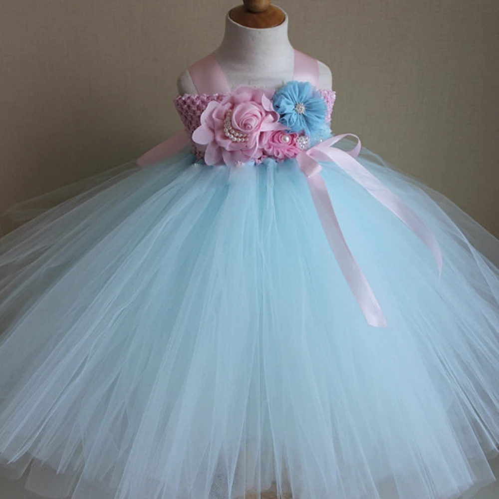 Candy Sky Blue and Light Pink Flower Girl Tutu Dress Wedding Birthday Party Dress Toddler Dress