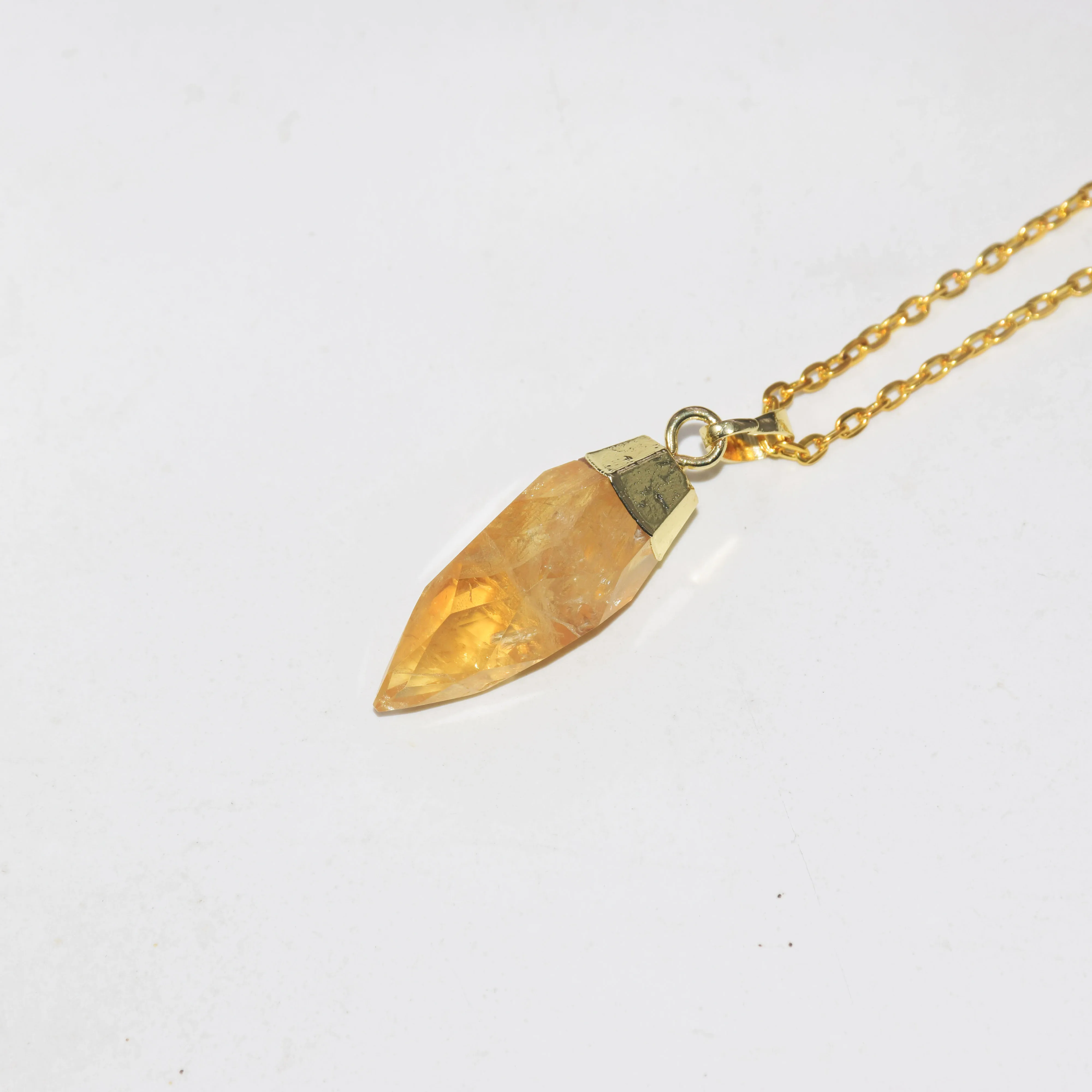 

Natural Yellow Crystal Quartz Bullet Pendant Necklace Female 2019 Face Gold Cap Crown Citrines stone chain necklace for women