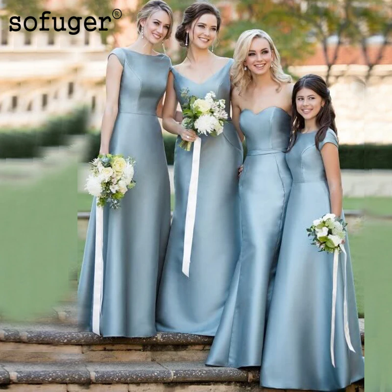 Светло-голубые Изящные трапециевидные вечерние Длинные свадебные платья Vestidos, платье для свадебной вечеринки