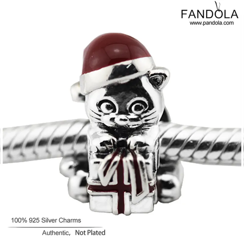 

100% 925 Sterling Silver Christmas Kitten Charms Beads for Women Fits Original Bracelets Necklace Silver 925 Charm Jewelry