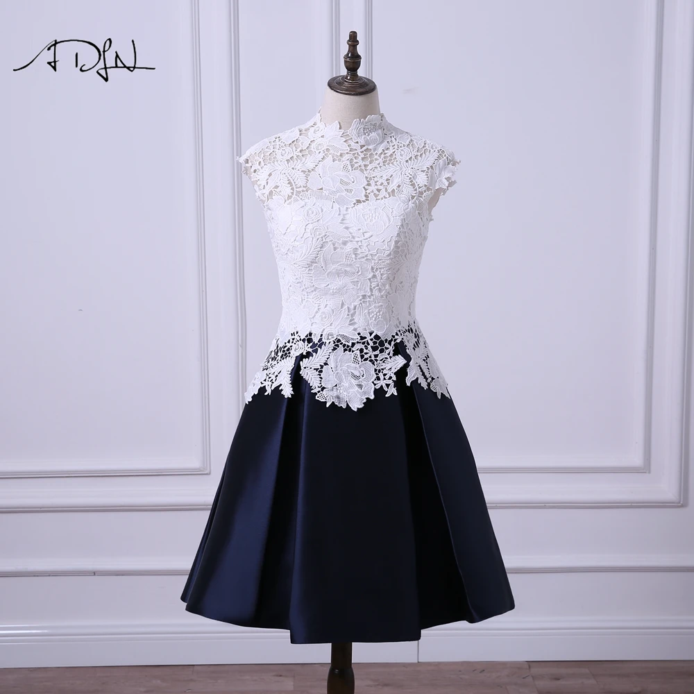 ADLN High Collar Cheap Short Party Dresses Cap Sleeve A line Satin Mini