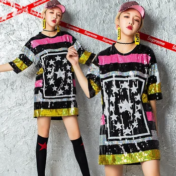 

Jazz Show Ds Costume Adult Female Sequins Short Sleeve Tops Dress Modern Hiphop Street Dance Outfits Performance Wear DN2946