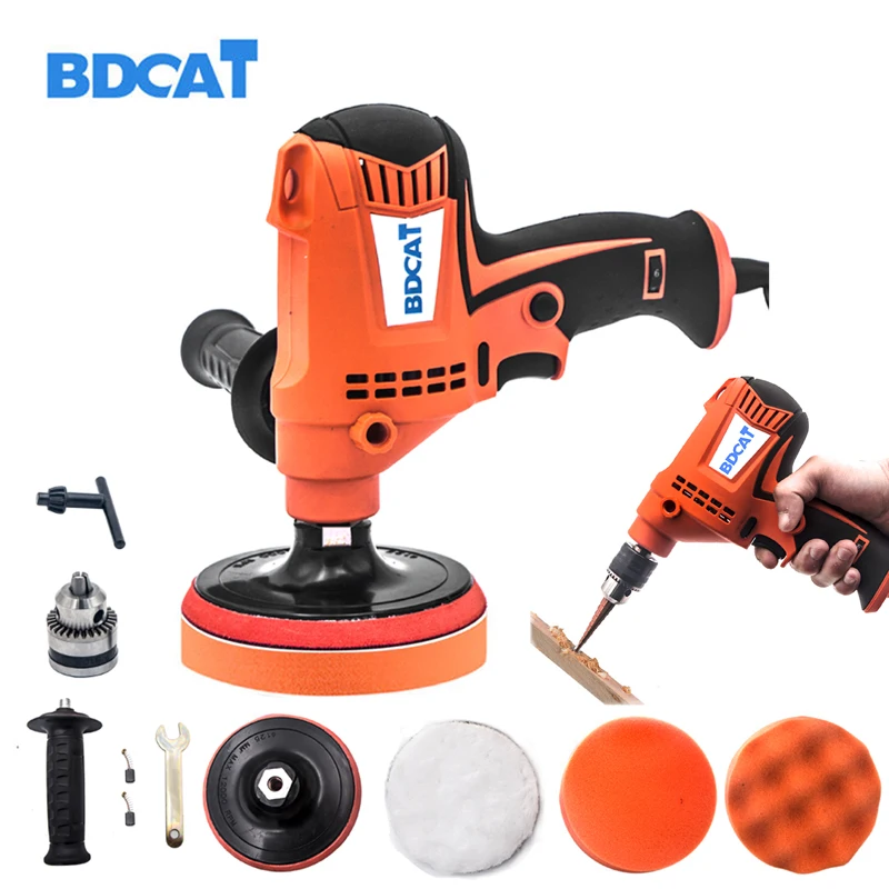 BDCAT 800W Double Use Polish And Drill Multifunction Variable speed Waxing Polishing and Electric Drill Machine Car Repair Tool 24pcs 4inch polish car sponges autos cleaning waxing tool