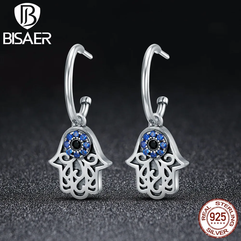 

Hot Sale Real 100% 925 Sterling Silver Hamsa Hand Fatima Hand Hanging Stud Earrings for Women Fashion Earrings Jewelry GXE244