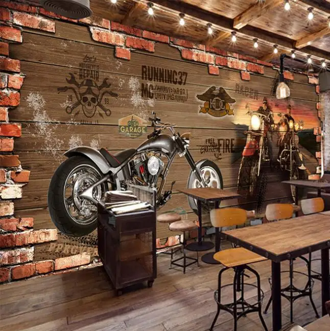 

Personalized Customization Retro Motorcycle Brick Wallpaper Restaurant Cafe Creative Decor 3D Embossed Mural Papel De Parede 3 D