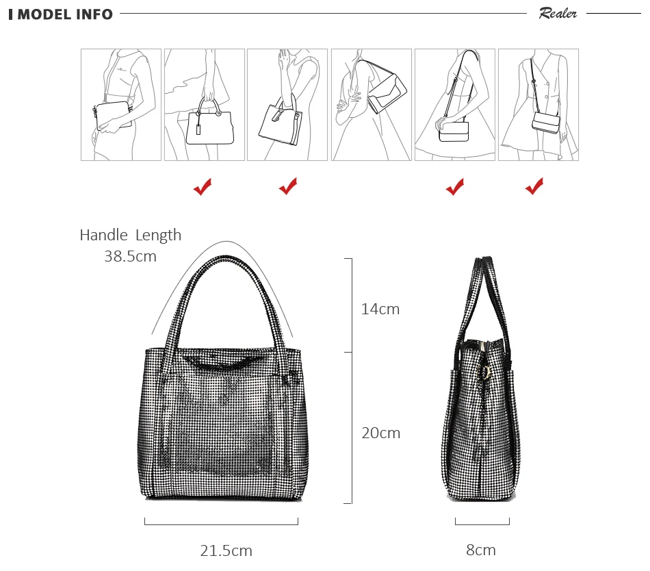 REALER женская сумка через плечо из натуральной кожи высокого качества，сумки женские с короткими ручками，дамские сумки мешок