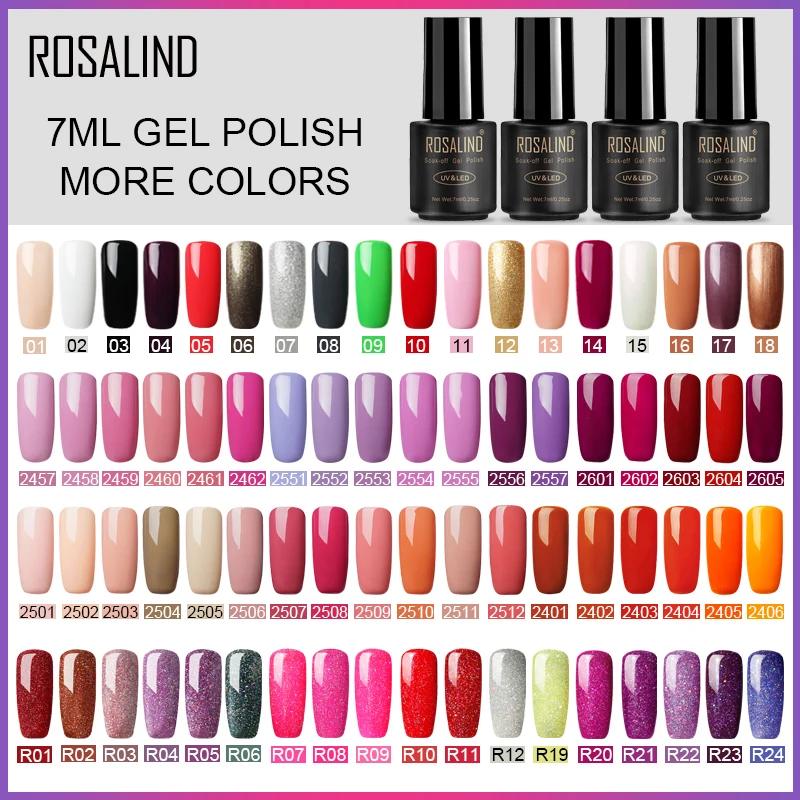 

ROSALIND 7ml Gel Polish Nail Art Gel Nail Polish Set For Manicure Soak Off White Primer Semi Permanent UV Gel Hybrid Lacquer