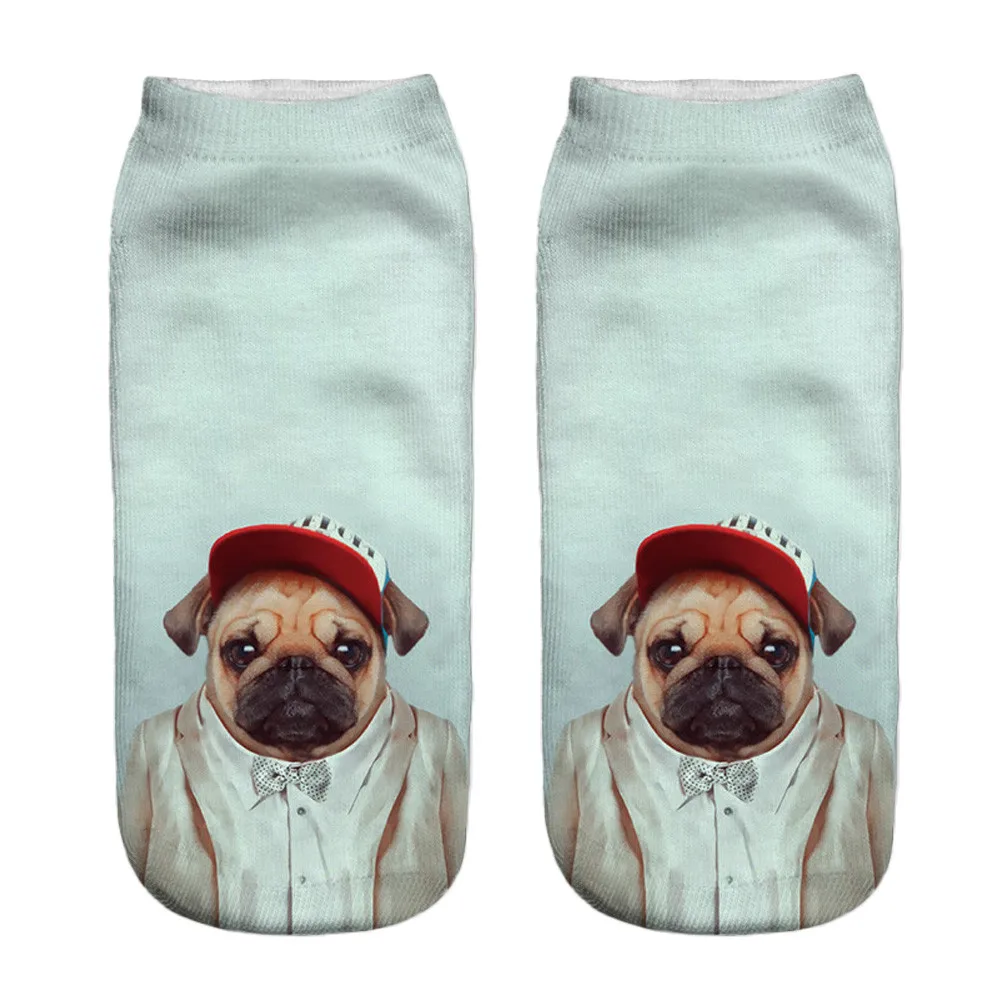 Носки унисекс, популярные забавные короткие хлопковые носки с 3D принтом собаки, женские и мужские рождественские носки, Meias Femme, Короткие ножные носки