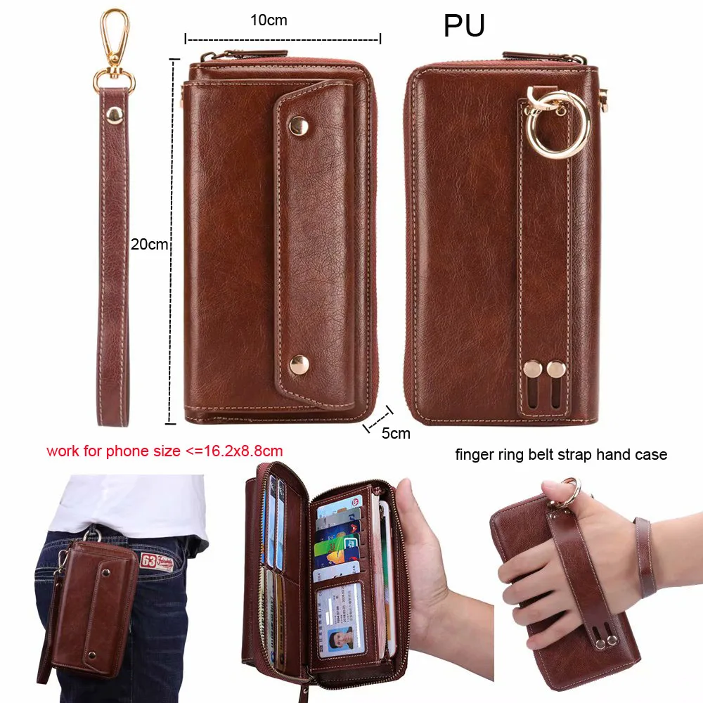 

Finger Ring Belt Hand Strap PU Wallet Phone Case Pouch For Nokia 9 PureView,For Huawei Mate X,For Sony Xperia L3 10 XA3