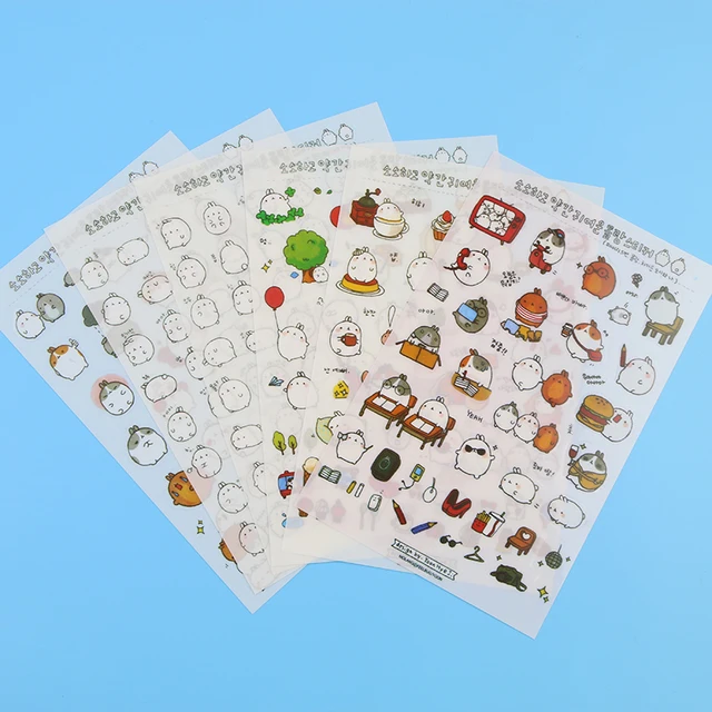 6 Pcs Molang Cartoon Rabbit Decorative Stickers Mobile Phone Stickers Stationery Diy Album Stickers Material Escolar Kawaii
