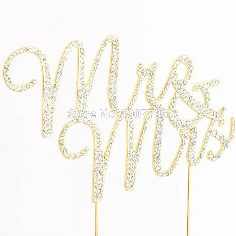 Fancy MR  MRS WEDDING Diamante Rhinestone Gem Cake Topper 9cm Silver Gold (5)