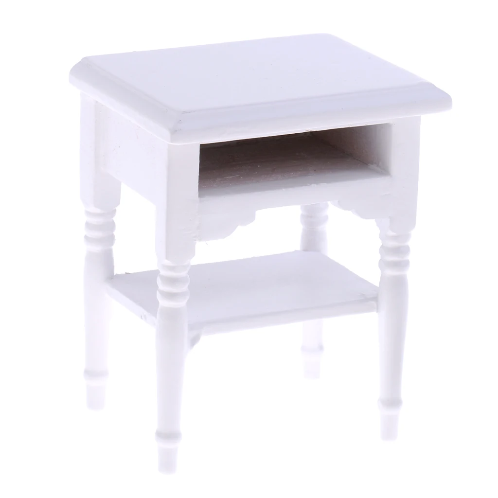 1/12 Dollhouse Miniature Furniture Bedside Table Nightstand with Drawer 1/12 Scale Doll House Decor Classic Toy for Children