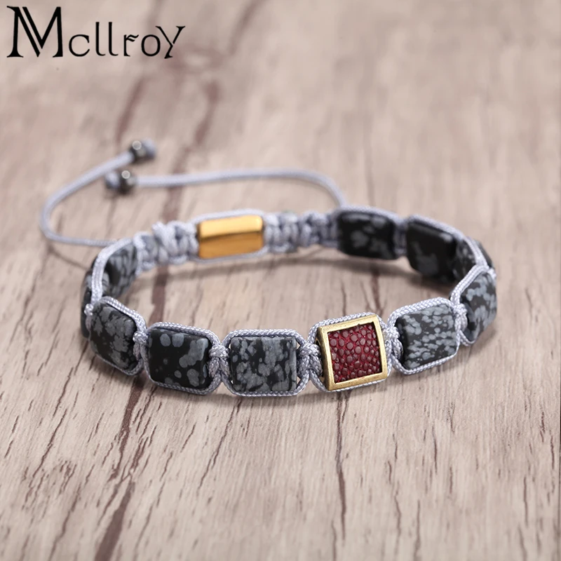 

Mcllroy men bracelet natural geometric stone copper inlay stingray leather diy bracelet male women charms jewelry bileklik erkek