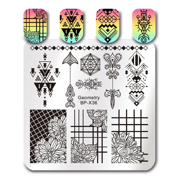 BORN PRETTY Geometic Flower Nail Art Stamp Plate Classic Traingle Heart маникюрный шаблон пластина с изображениями для нейл-арта