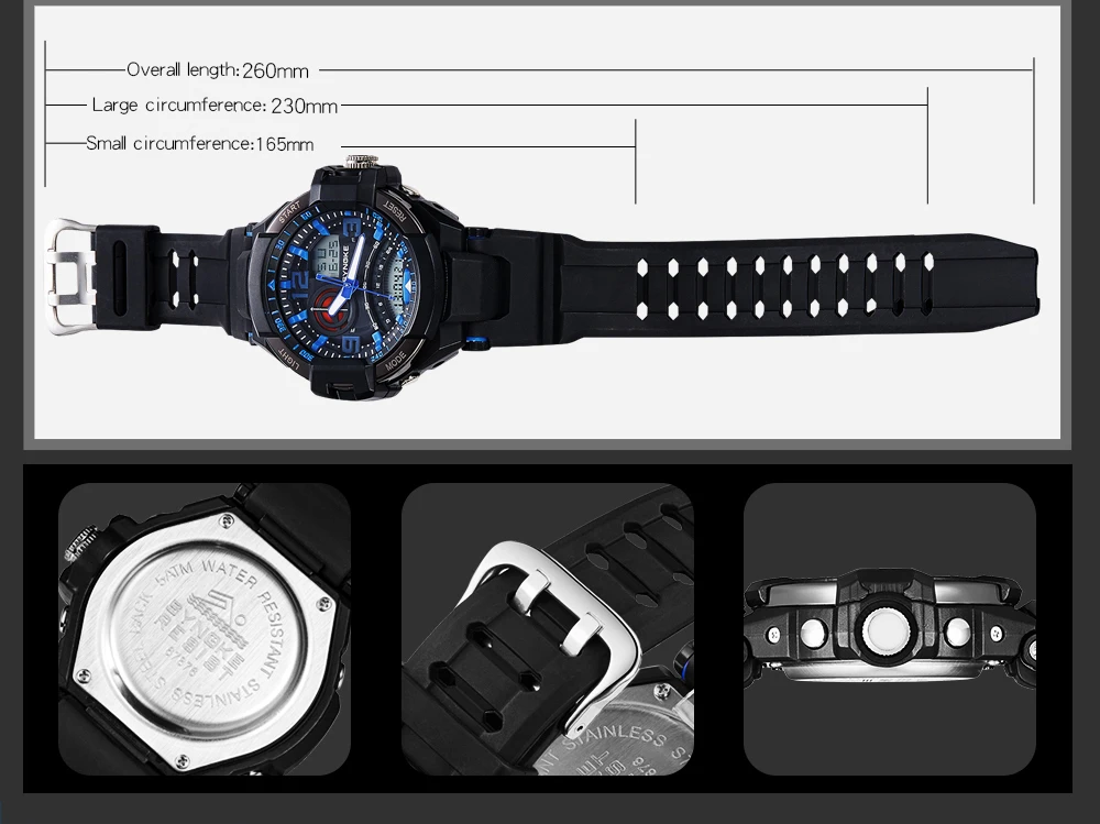 Мужские черные Уличные светодиодные спортивные цифровые милитари часы армейские кварцевые наручные часы 50 м Водонепроницаемые Мужские часы