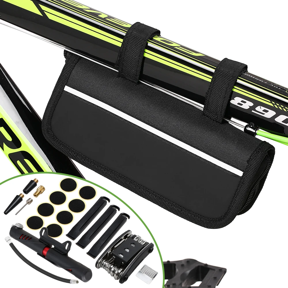 

Bike Tire Repair Tool Kit MTB Road Bike 120PSI Manual Pump 16-IN-1 Multi-functional Tool Tire Rasp Patch Needle with Pouch