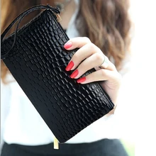 PU Leather Alligator Billfold Pochette With Wrist Strap Womens Wallets And Purses Portefeuille Femme Carteira Feminino