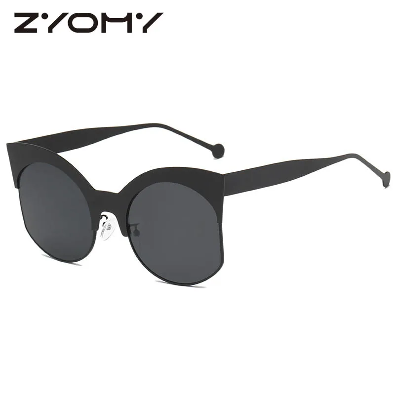 Q ZYOMY Half Frame Oversized Women Sunglasses Gafas Oculos de sol Round