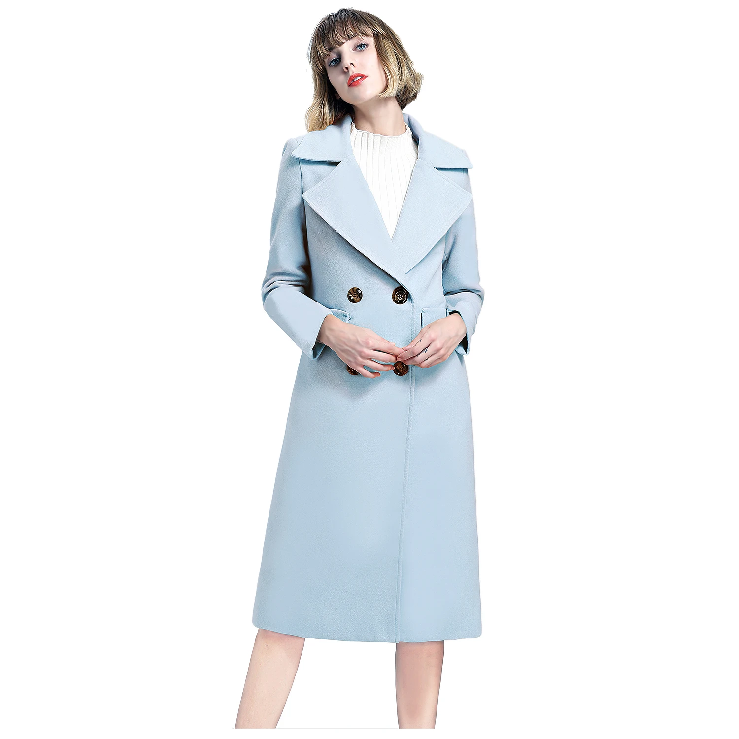 Women's New Fashion Elegant Winter Coat Long Wool Trench Coat Double ...