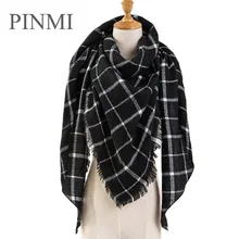 PINMI Black Plaid Winter Scarf Women 2017 Luxury Brand Warm Cashmere Scarves and Shawls Large Triangle Pashmina Blanket Wraps