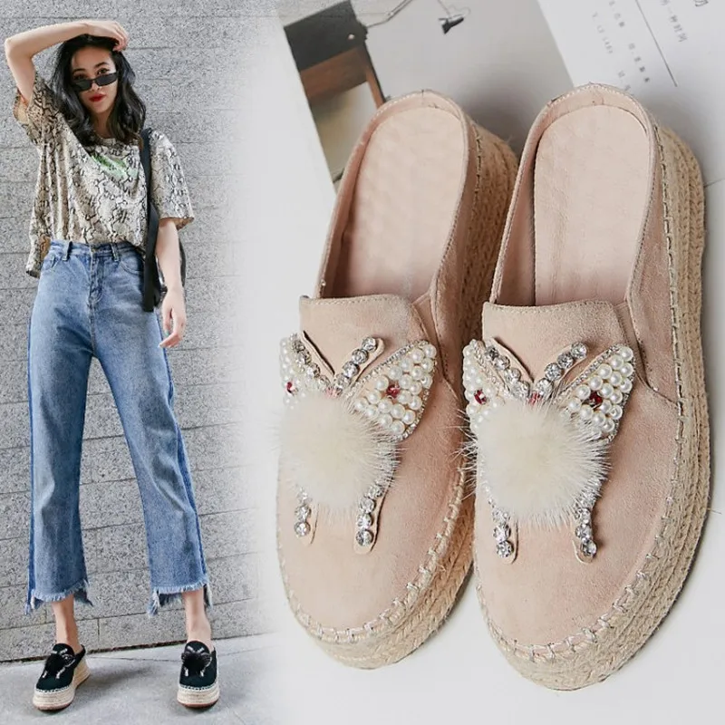 

Brand New Pearl Women Loafers Casual Shoes Comfortable Platform Shoes Summer Women Flat Shoes Handmade Ladies Shoes