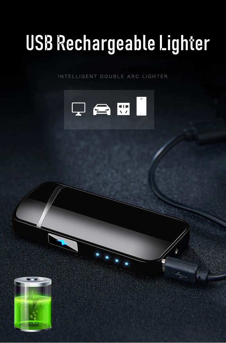 USB Dual Arc Зажигалка перезаряжаемая металлическая мощность дисплей прикуриватель высокого качества двойной для Плазменно-дуговой зажигалки Новинка