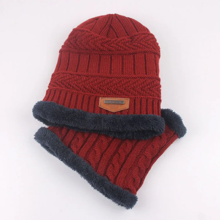 Осенне-зимний Бархатный комплект с шарфом и шапкой, Детский комплект из 2 предметов, теплые детские зимние шерстяные шапочки, вязаные шапки