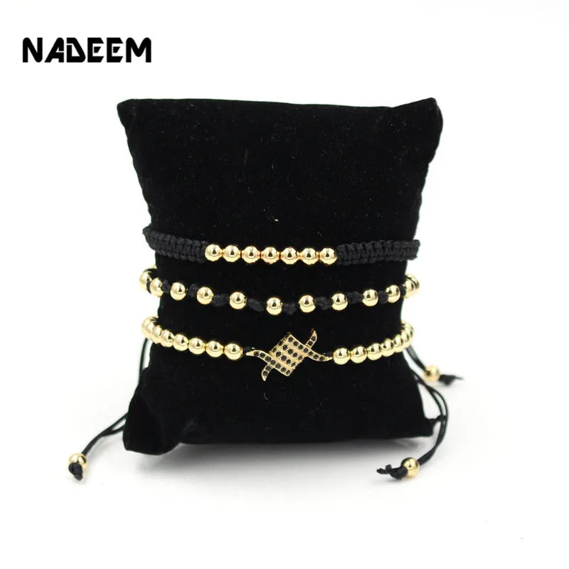 

NADEEM Anil Arjandas Brand 3Pcs/Set Copper Bead Bracelet Sets Men Jewelry CZ Claw Charm Braiding Macrame Bead Bracelet Pulseiras