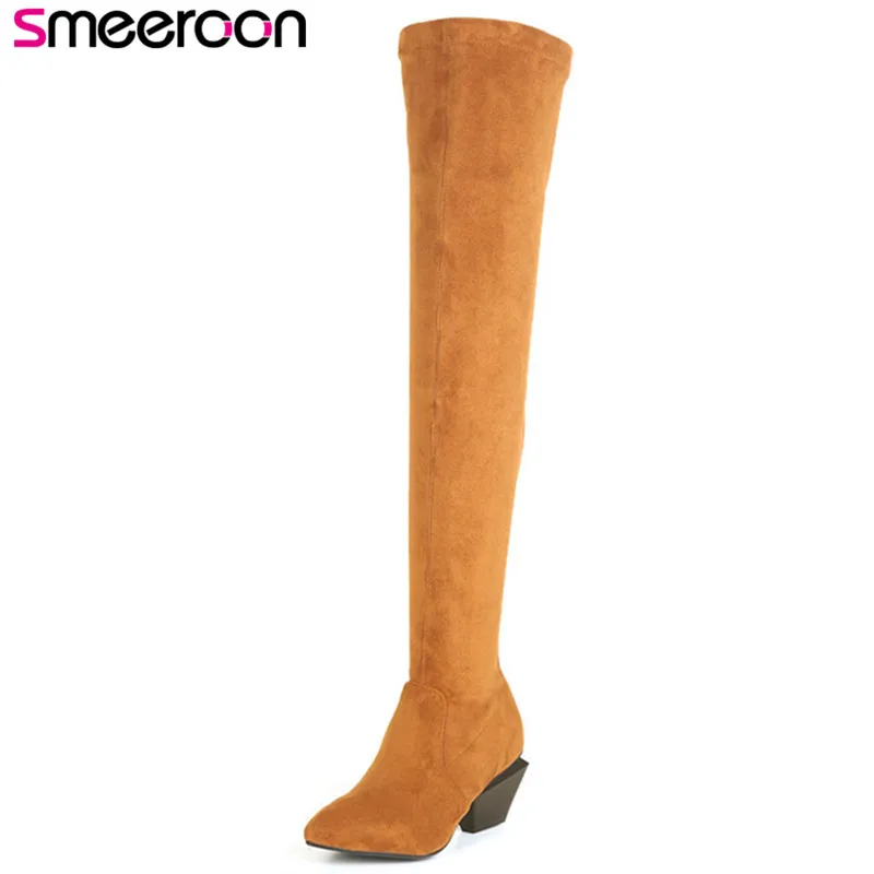 

Smeeroon 2018 fashion autumn boots women high heels over the knee boots high quality suede leather boots big size 33-43
