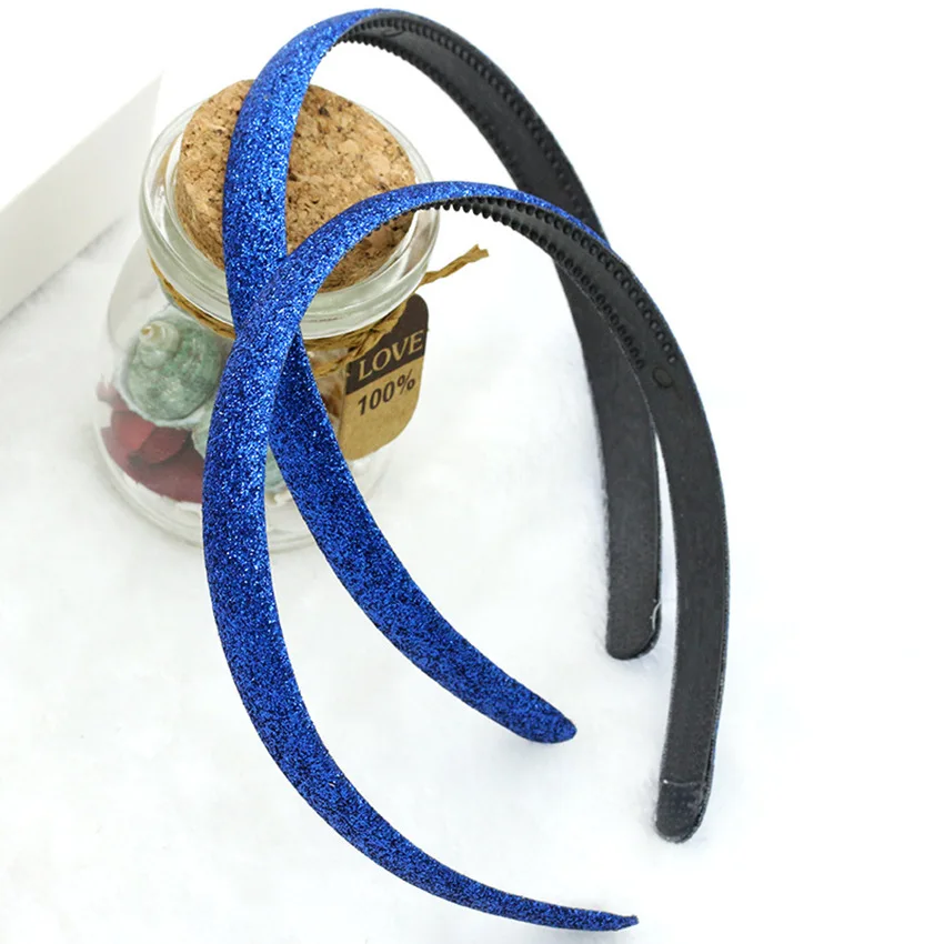 Royal blue Горячая Распродажа, 1 шт., 15 мм, блестящая лента, покрытая лентой, ободок с блестками для девочек, с зубами, женские головные уборы, 10 цветов - Цвет: Royal blue